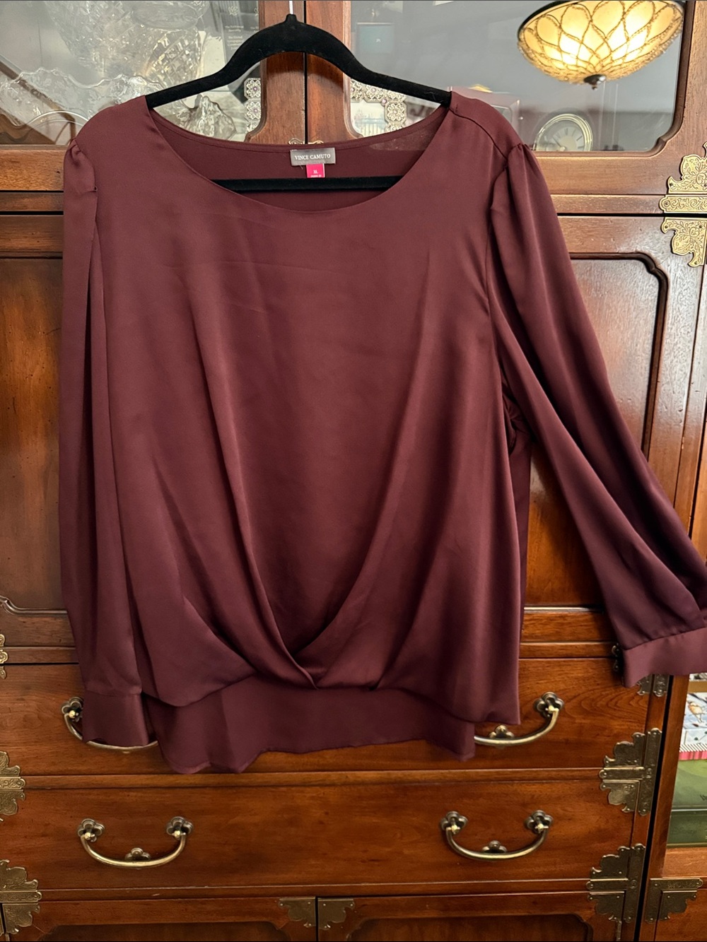 Vince Camuto Plum Draped Front Long Sleeve Blouse
